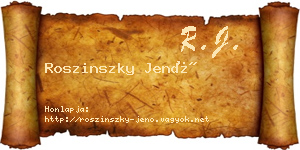 Roszinszky Jenő névjegykártya